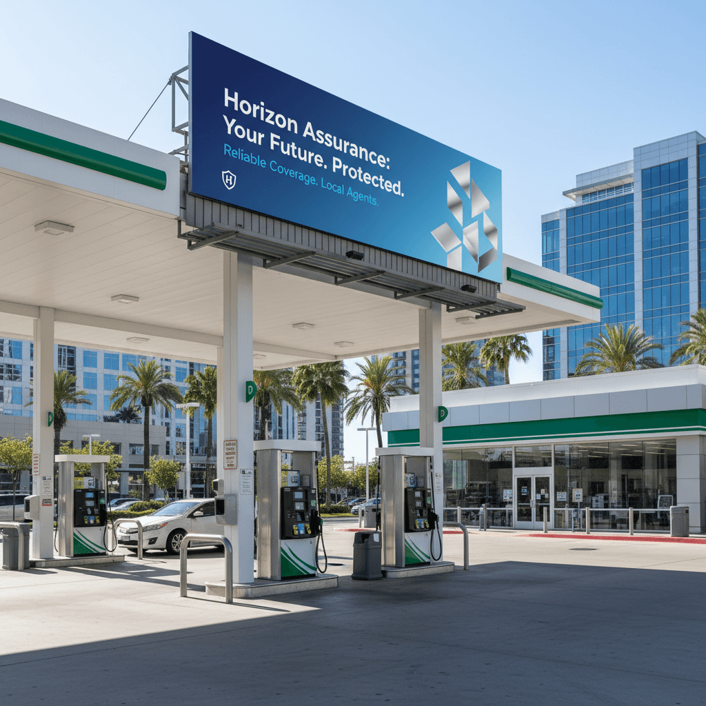 Gas station billboard with outdoor signage display
