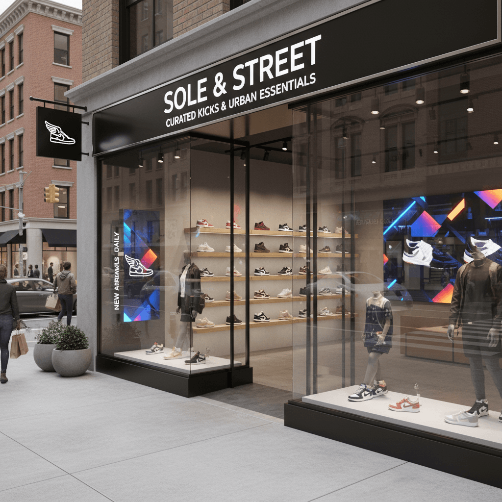 Retail storefront with clean window display design